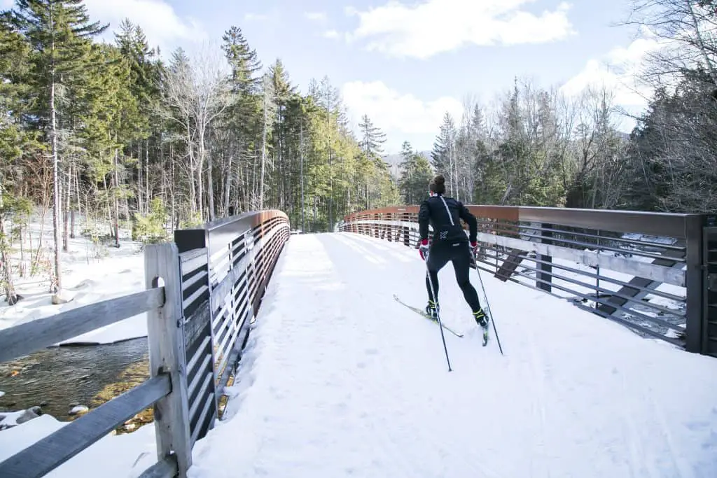 Cross-Country Skiing over bridge