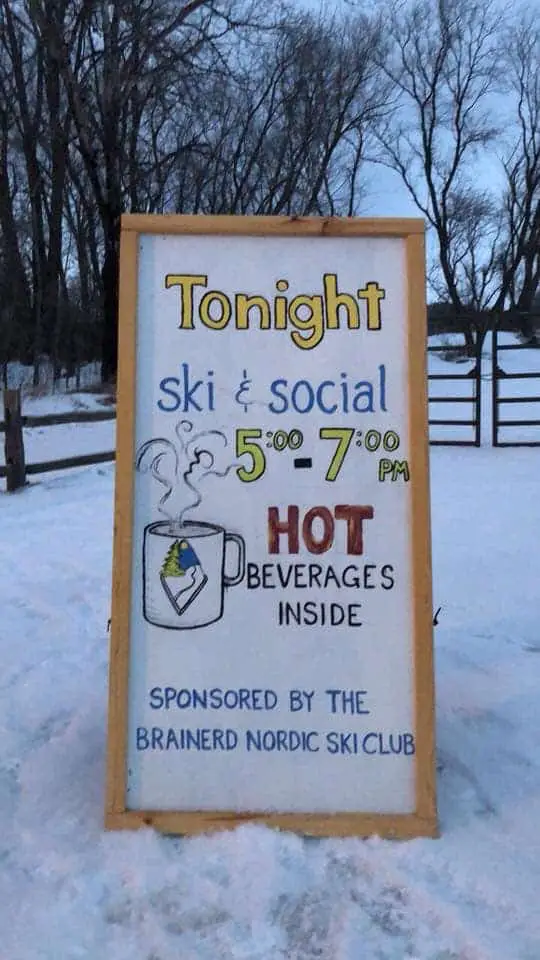 Cross-country skiing social event by the Brainerd Nordic Ski Club in Minnesota